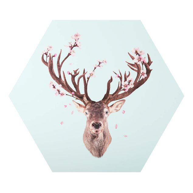 Tavlor konstutskrifter Deer With Cherry Blossoms