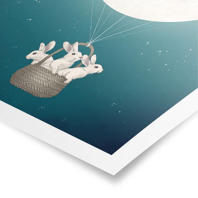 Tavlor turkos Illustration Rabbits Moon As Hot-Air Balloon Starry Sky