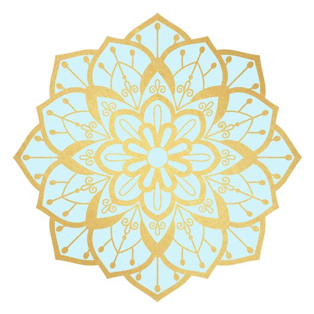 Autocolantes de parede mandalas Mandala Flower Pattern Gold Light Blue