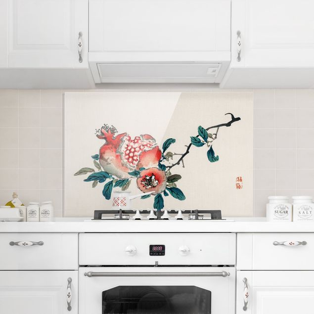 Stänkskydd kök glas blommor  Asian Vintage Drawing Pomegranate