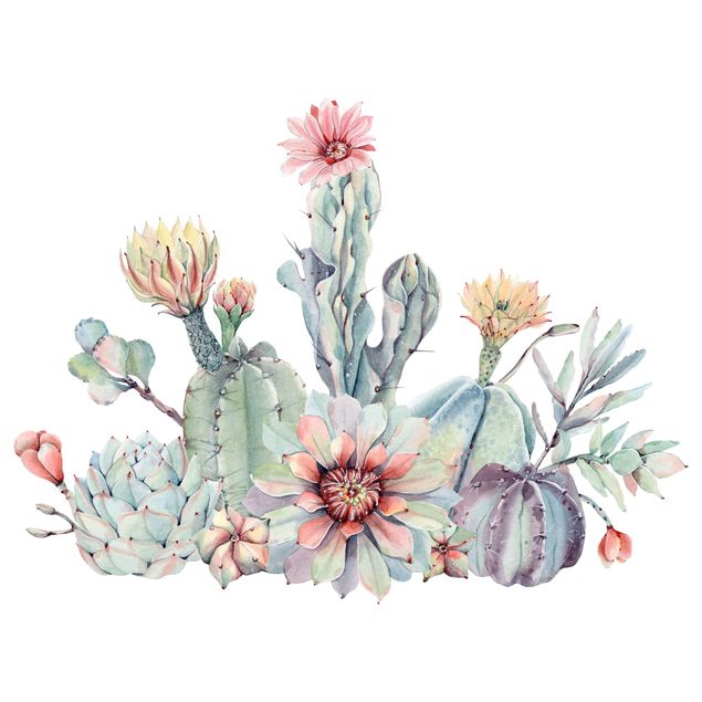 autocolantes decorativos parede Watercolour Cactus Flower Bouquet XXL