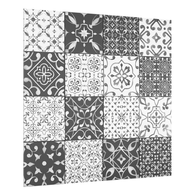 glasskiva kök Tile Pattern Mix Gray White