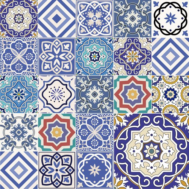 Självhäftande folier färgglada Tiled Wall - Ornate Portuguese Tiles