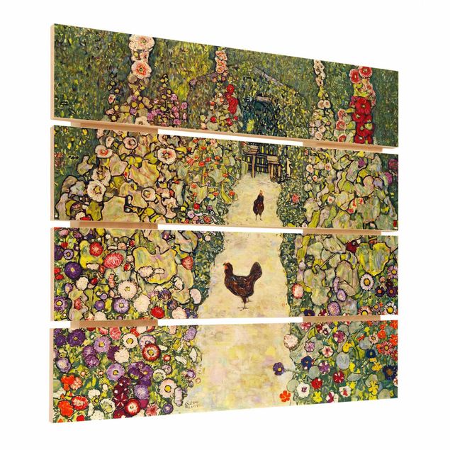 Trätavlor blommor  Gustav Klimt - Garden Path with Hens
