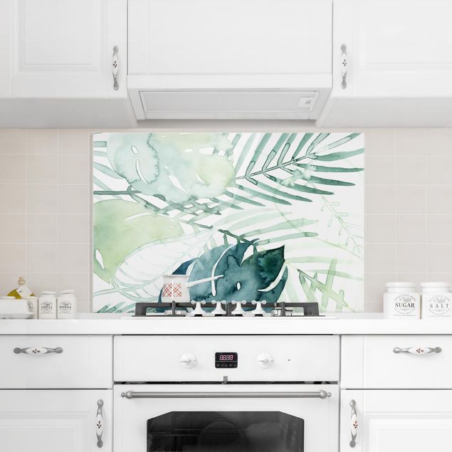 Stänkskydd kök glas blommor  Palm Fronds In Water Color I