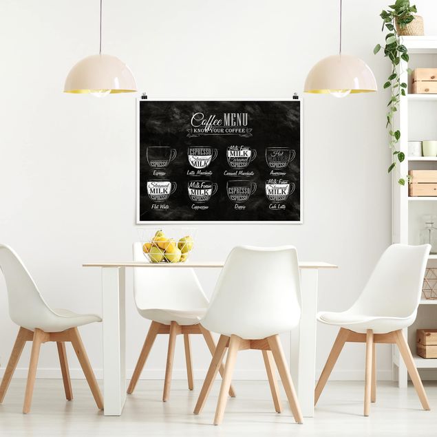 Posters svart och vitt Coffee Varieties Chalkboard