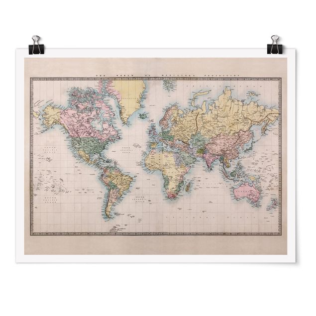Tavlor världskartor Vintage World Map Around 1850