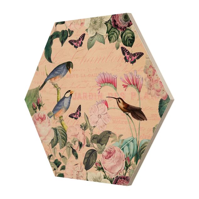 Tavlor rosa Vintage Collage - Roses And Birds