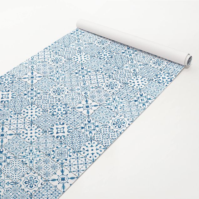 Möbelfolier skåp Patterned Tiles Blue White