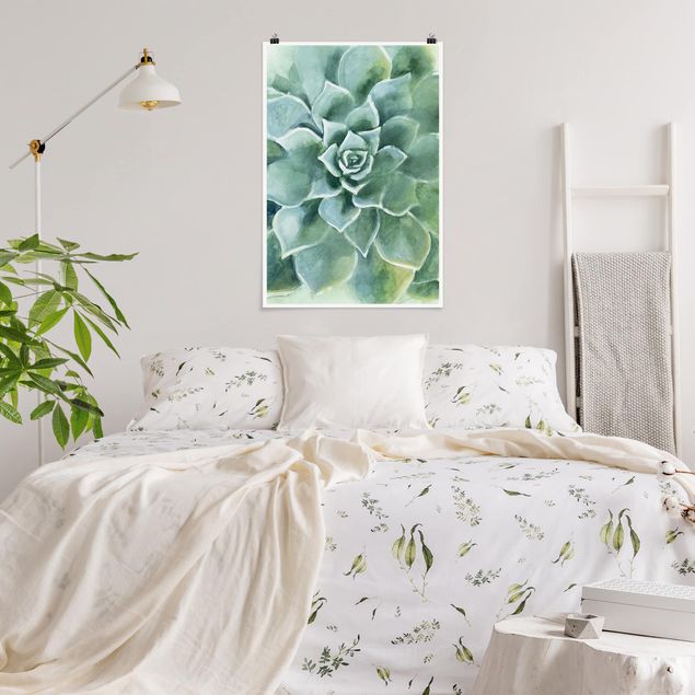 Posters blommor  Succulent Plant Watercolour Dark