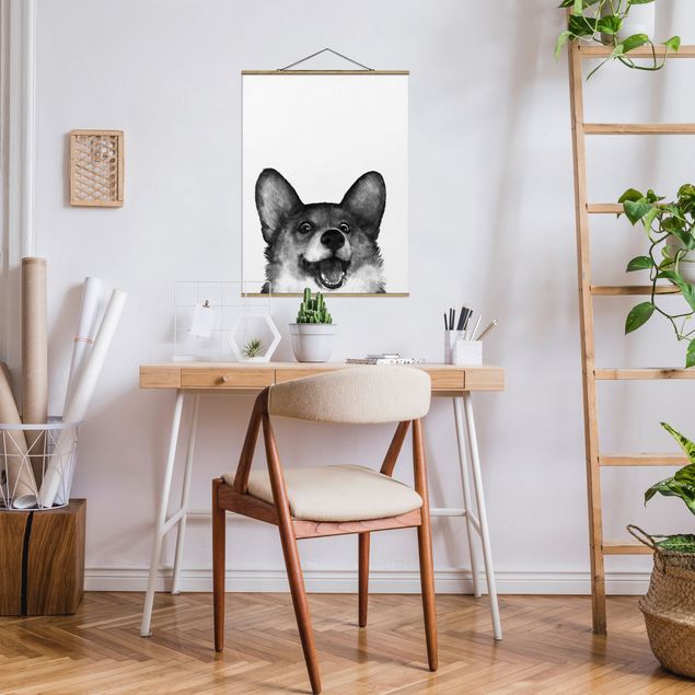 Tavlor hundar Illustration Dog Corgi Black And White Painting