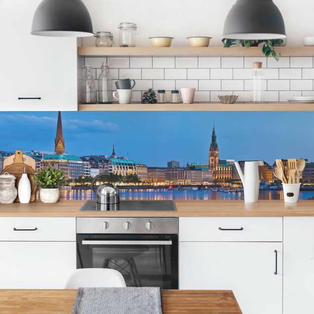 Stänkskydd kök arkitektur och skyline Hamburg Skyline