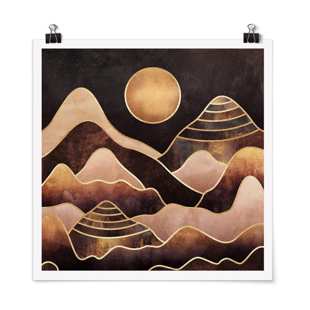 Posters konstutskrifter Golden Sun Abstract Mountains