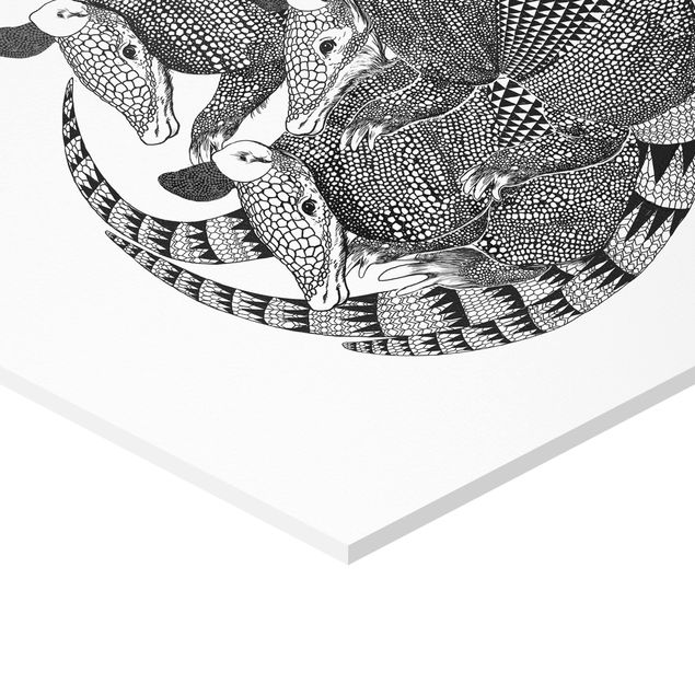 Hexagonala tavlor Illustration Armadillos Black And White Pattern