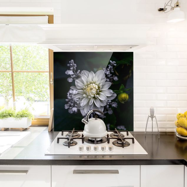 Stänkskydd kök glas blommor  White Dahlia