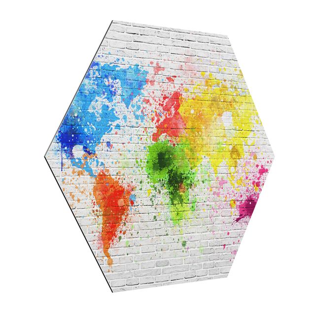 Tavlor modernt White Brick Wall World Map