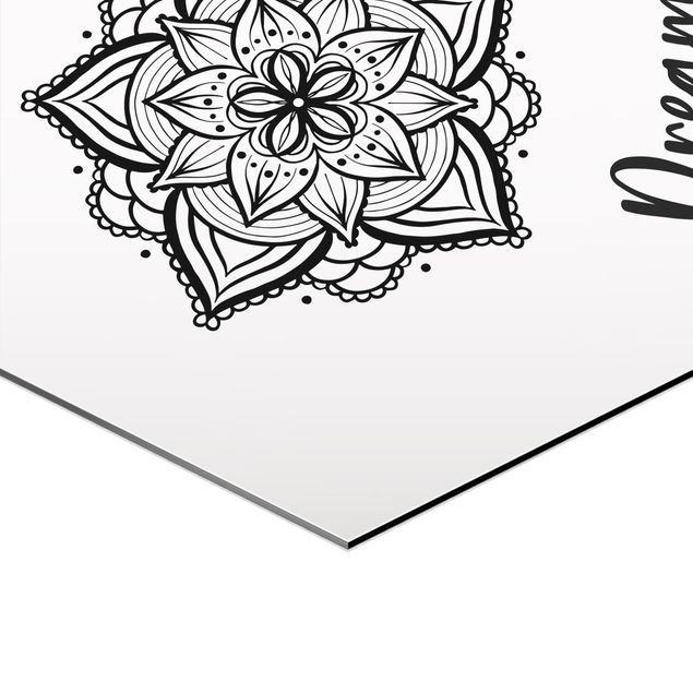 Hexagonala tavlor Mandala Namaste Lotus Set Black White