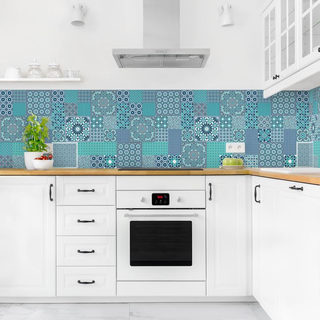 Stänkskydd kök kakeloptik Moroccan Mosaic Tiles Turquoise Blue