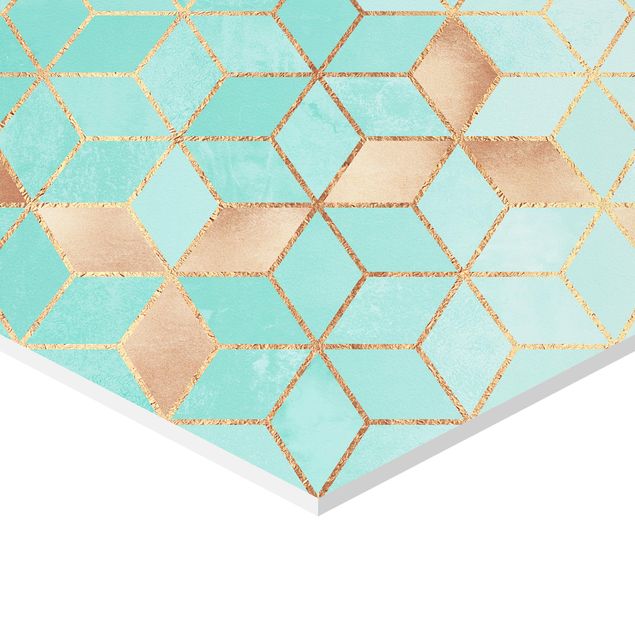 Hexagonala tavlor Turquoise White Golden Geometry