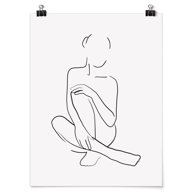 Posters konstutskrifter Line Art Woman Sitting Black And White