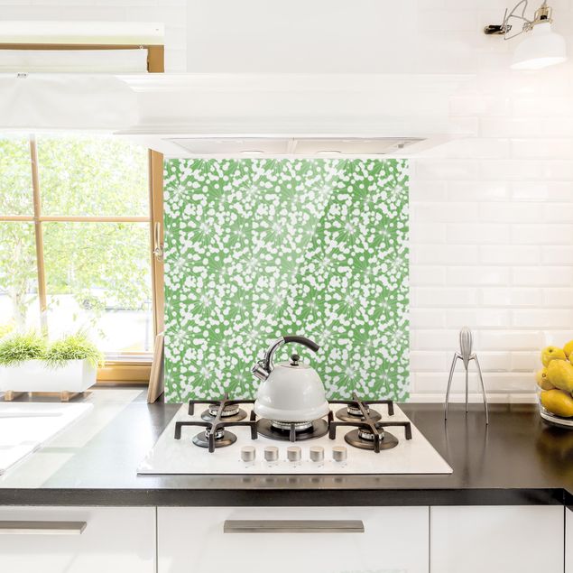 Stänkskydd kök glas mönster Natural Pattern Dandelion With Dots In Front Of Green