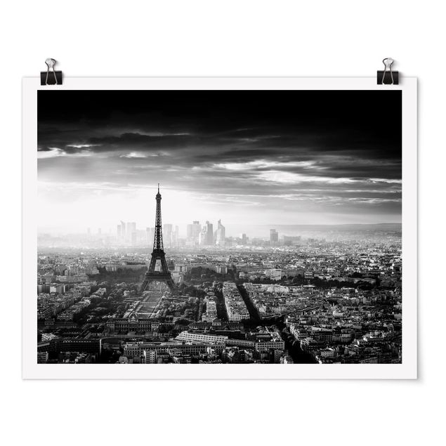 Posters svart och vitt The Eiffel Tower From Above Black And White