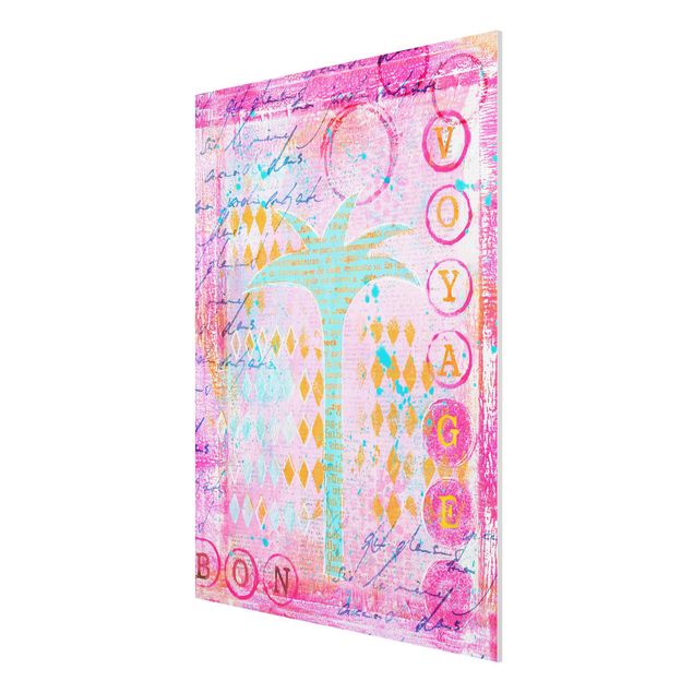 Tavlor blommor Colourful Collage - Bon Voyage With Palm Tree