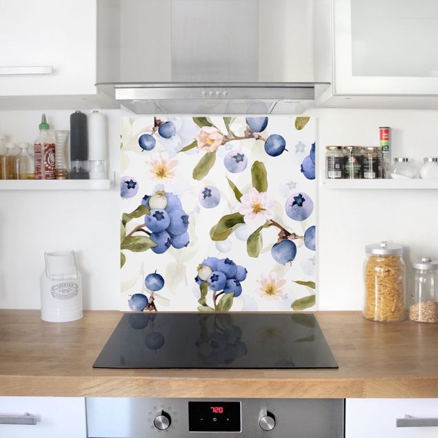 stänkskydd kök glas mönster Watercolour Blueberries