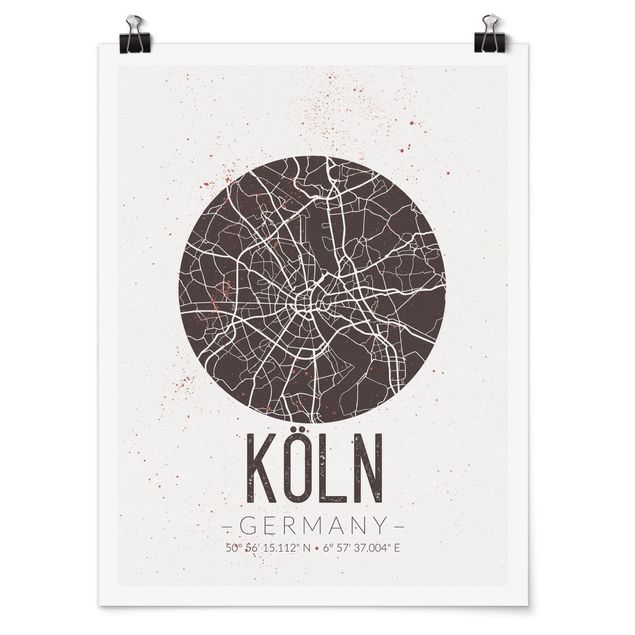 Posters världskartor Cologne City Map - Retro