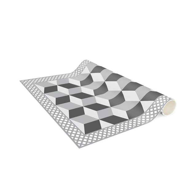Mattor kakeloptik Geometrical Tiles Illusion Of Stairs In Grey With Border