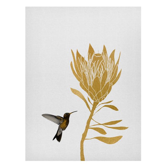Magnettavla blommor  Hummingbird And Tropical Golden Blossom