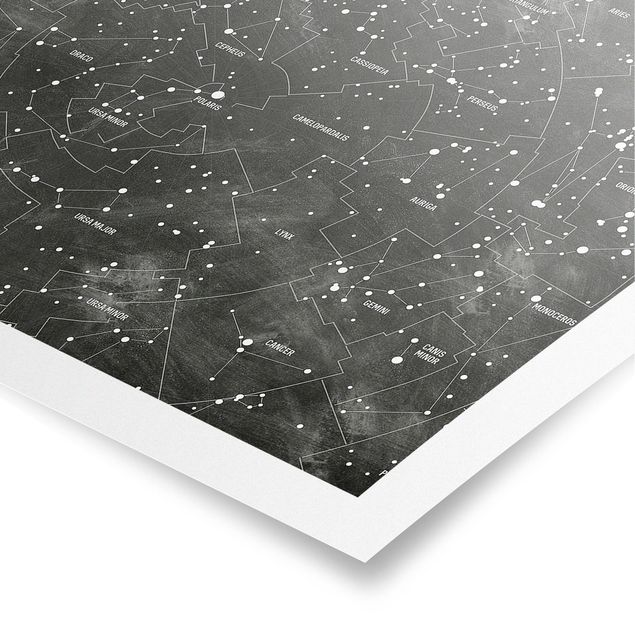 Tavlor svart och vitt Map Of Constellations Blackboard Look