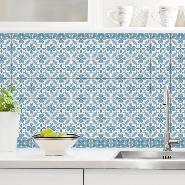 Kök dekoration Geometrical Tile Mix Blossom Blue Grey