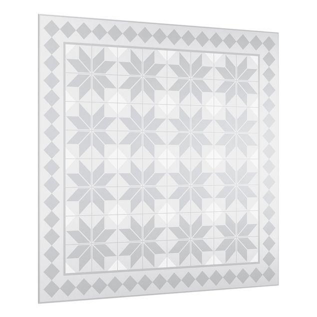stänkskydd kök glas Geometrical Tiles Star Flower Grey With Border