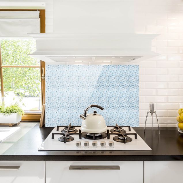 Stänkskydd kök glas mönster Marble Hexagons Blue Shades