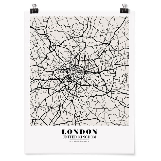 Posters svart och vitt London City Map - Classic