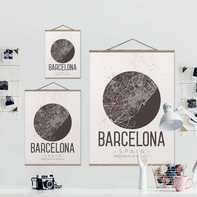 Tavlor svart och vitt Barcelona City Map - Retro