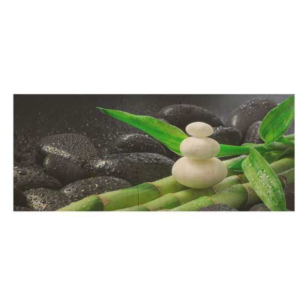 Trätavlor blommor  White Stones On Bamboo