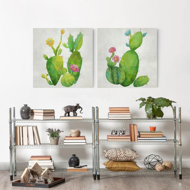 Canvastavlor blommor  Cactus Family Set I