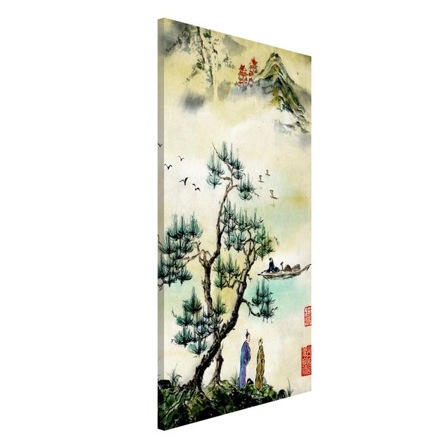 Kök dekoration Japanese Watercolour Drawing Pine And Mountain Village