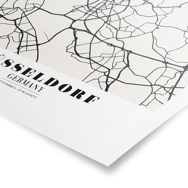Tavlor svart och vitt Dusseldorf City Map - Classic