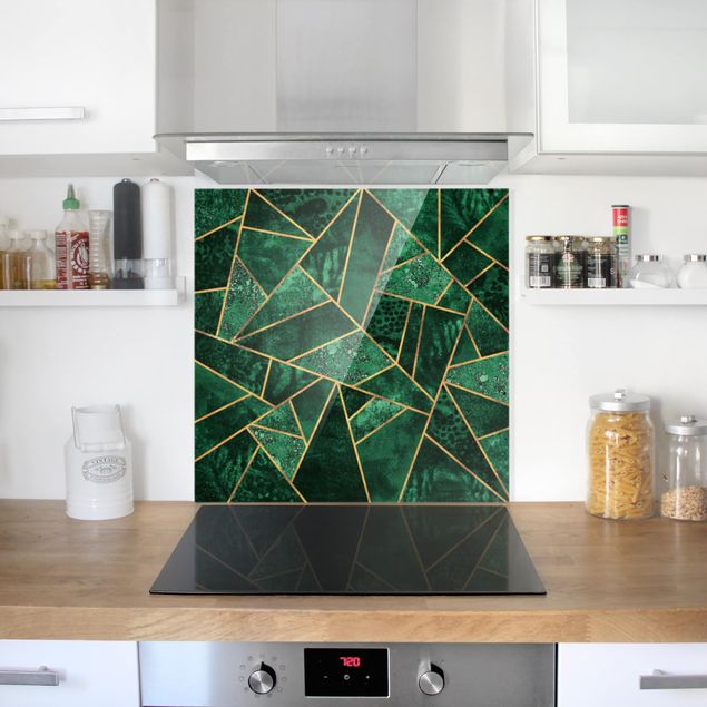 Stänkskydd kök glas mönster Dark Emerald With Gold