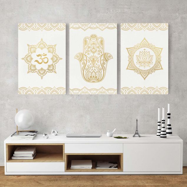 Kök dekoration Hamsa Hand Lotus OM Illustration Set Gold