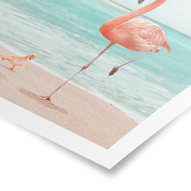 Posters blommor  Beach With Flamingo
