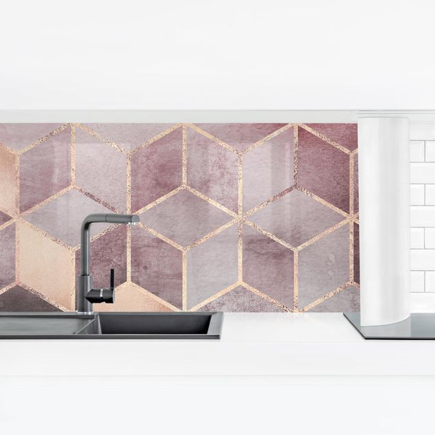 väggplatta kök Pink Grey Golden Geometry