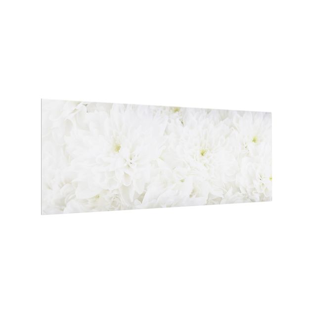 Stänkskydd kök glas mönster Dahlias Sea Of Flowers White