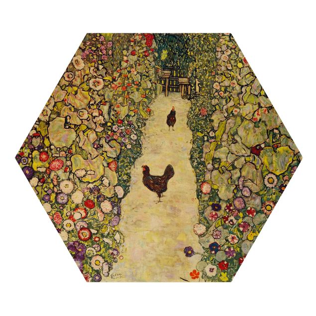 Trätavlor blommor  Gustav Klimt - Garden Path with Hens