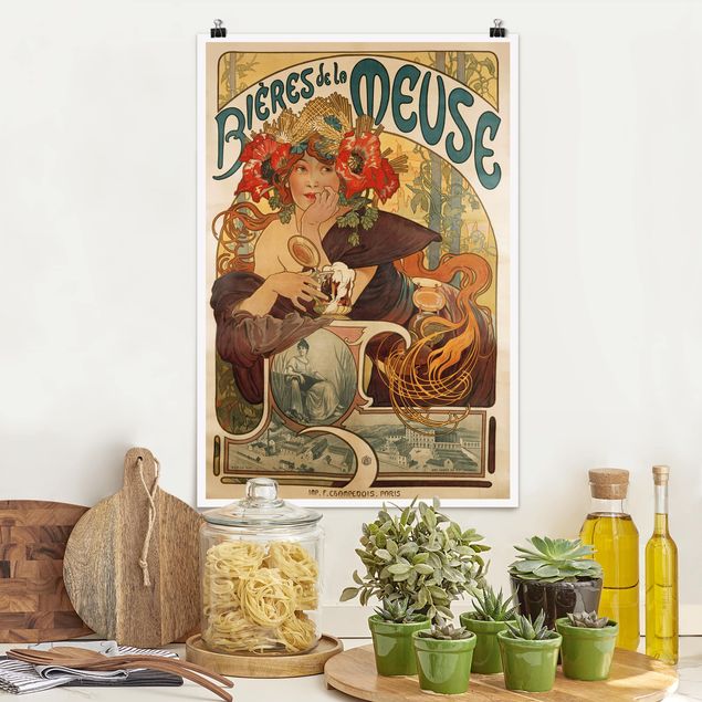 Konststilar Art Deco Alfons Mucha - Poster For La Meuse Beer