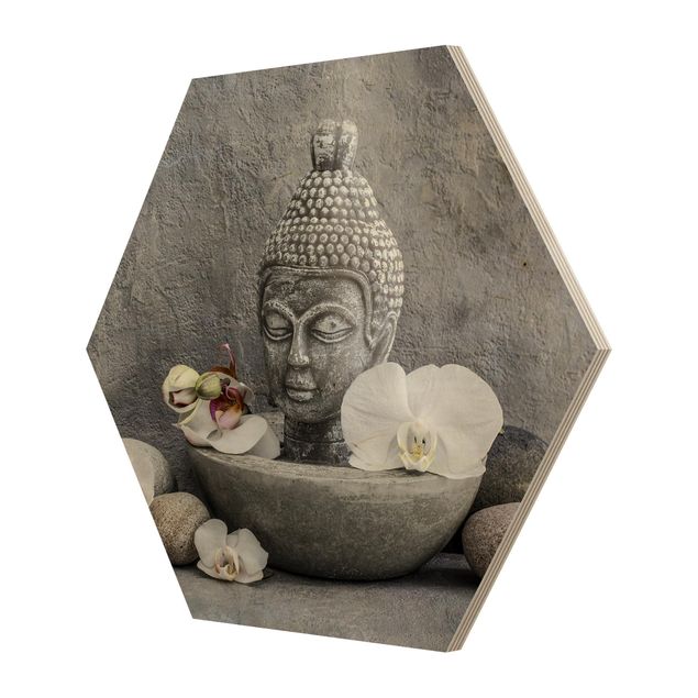 Tavlor grått Zen Buddha, Orchids And Stones