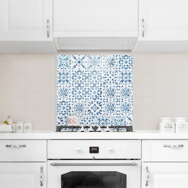 Stänkskydd kök glas mönster Tile pattern Blue White